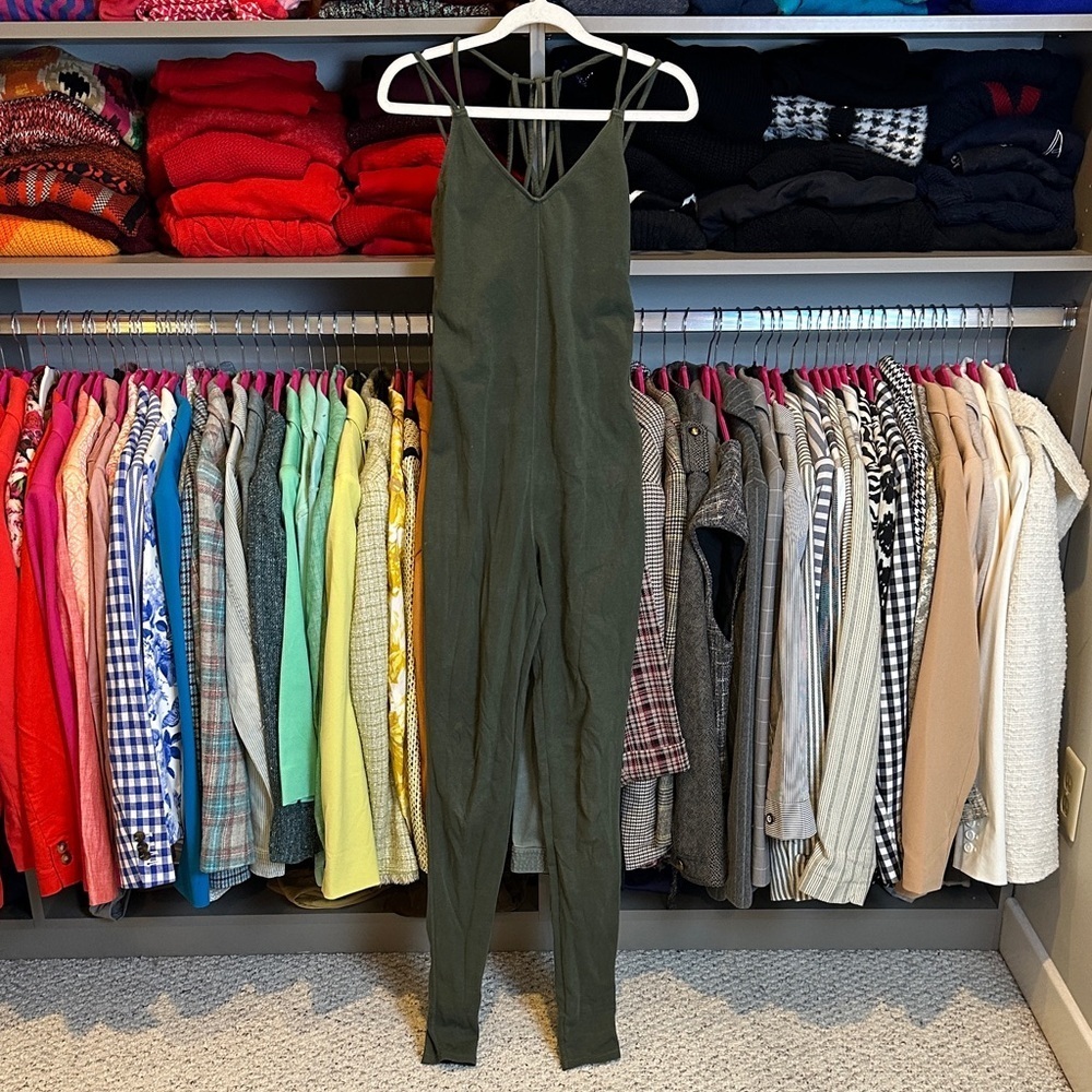 Free People Movement olive sleeveless strappy v neck jumpsuit size S